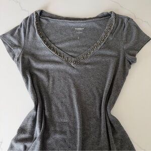 Express boho chic studded Gray Embellished V-Neck Top